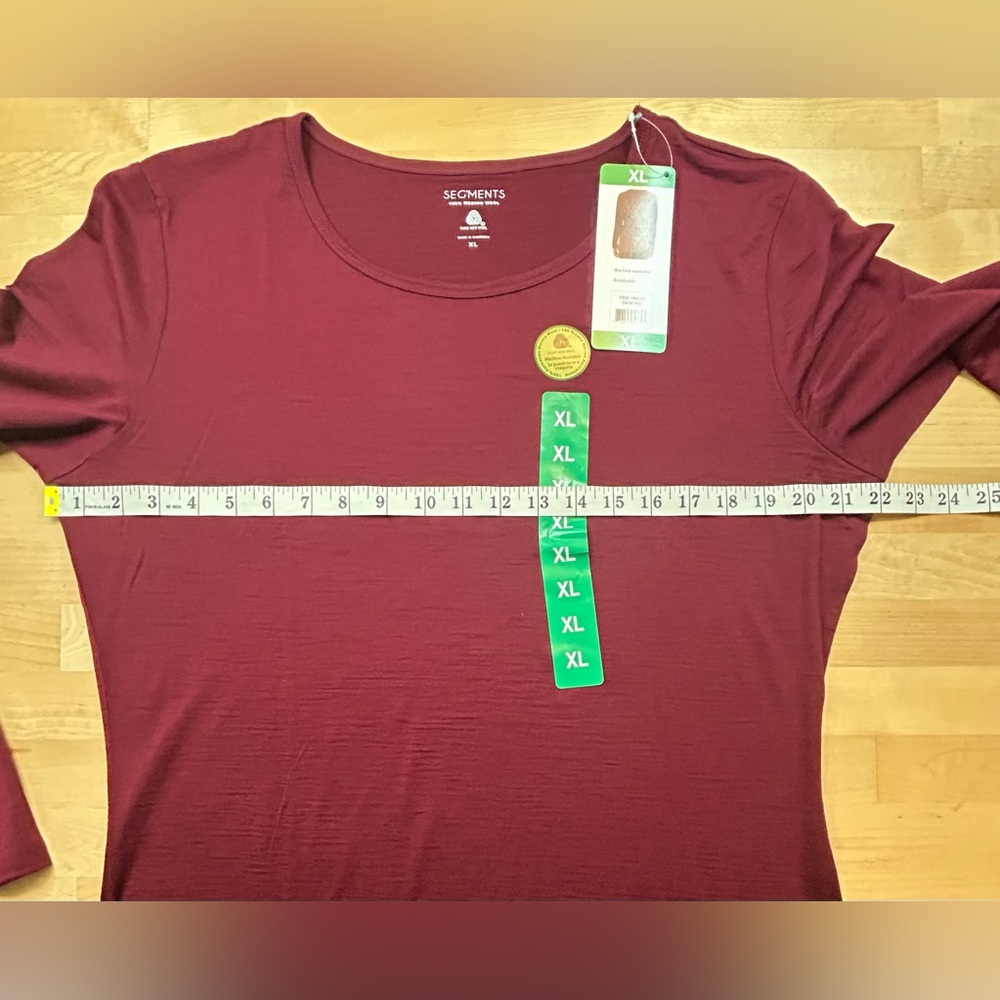 Segments 100% Merino Wool Top XL Dark Red Long Sleeve NWT - Picture 6 of 11